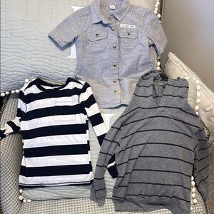 Gap 3 shirts bundle Gray Button-Up, striped hoodie and striped top.